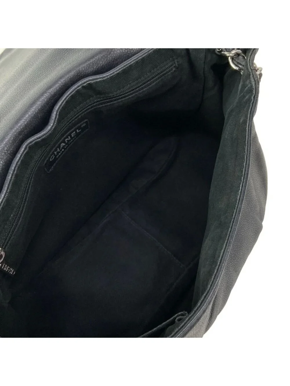 Chanel Shoulder Bag Half Moon Black CC Logo Chain Silver